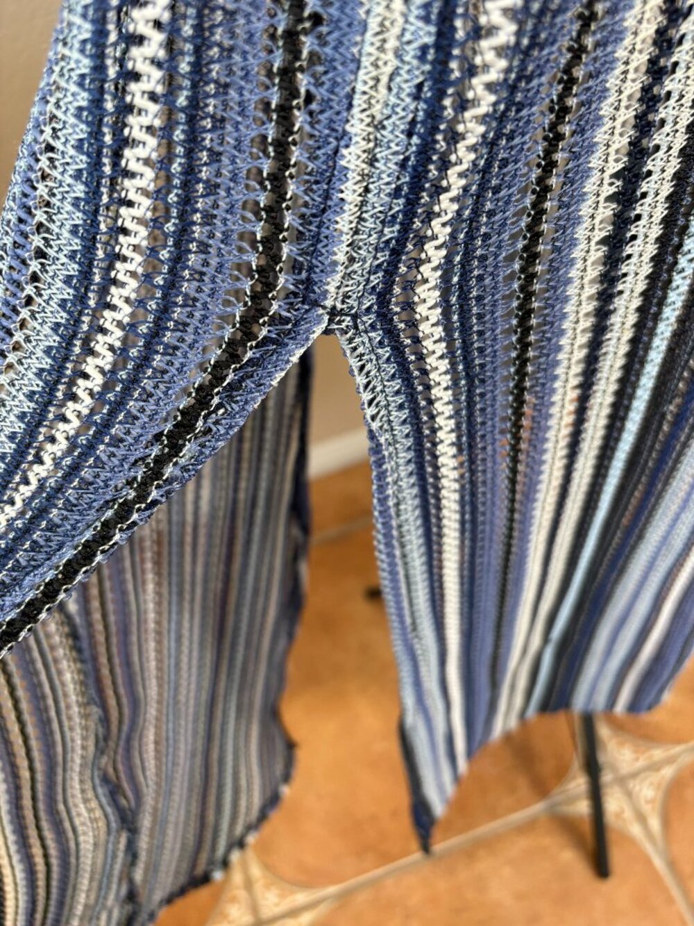 C&C California Blue Open Knit Swim CoverUp Skirt L Sheer Drawstring Beach Resort - Picture 6 of 13